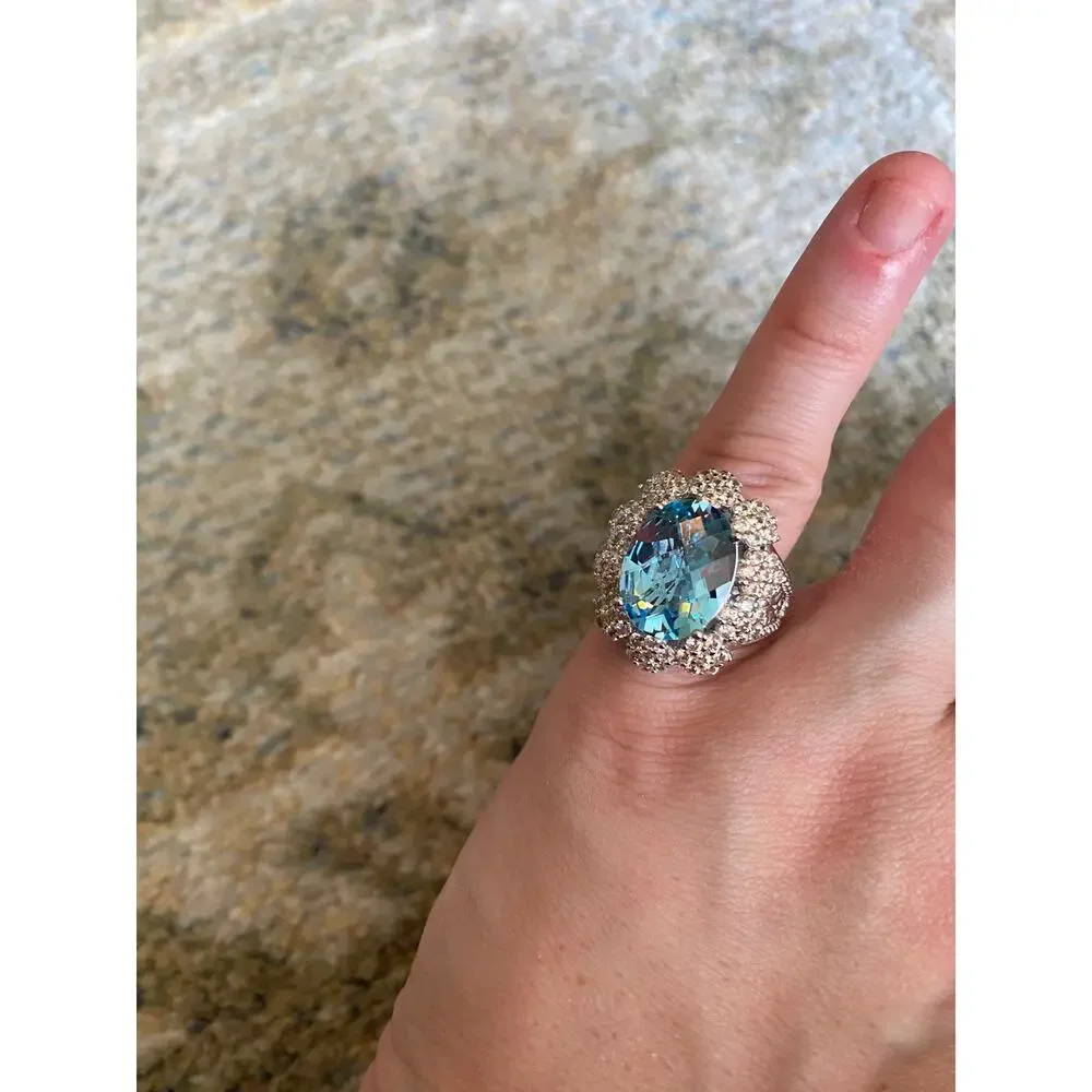 Dallas Prince Blue Topaz & White Zircon Ring, Sterling Silver, 379$ Sz 6